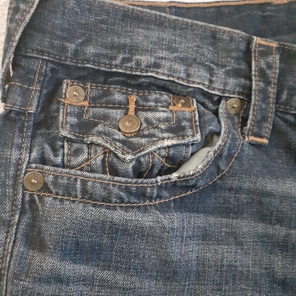 True Religion Men's Size 30 Medium Wash Distressed Rocco Relaxed Skinny Jeans - Picture 4 of 16